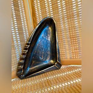 VINTAGE GLAZED CERAMIC CIGAR ASHTRAY  BLACK GOLD 11.5" MID CENTURY MODERN RETRO